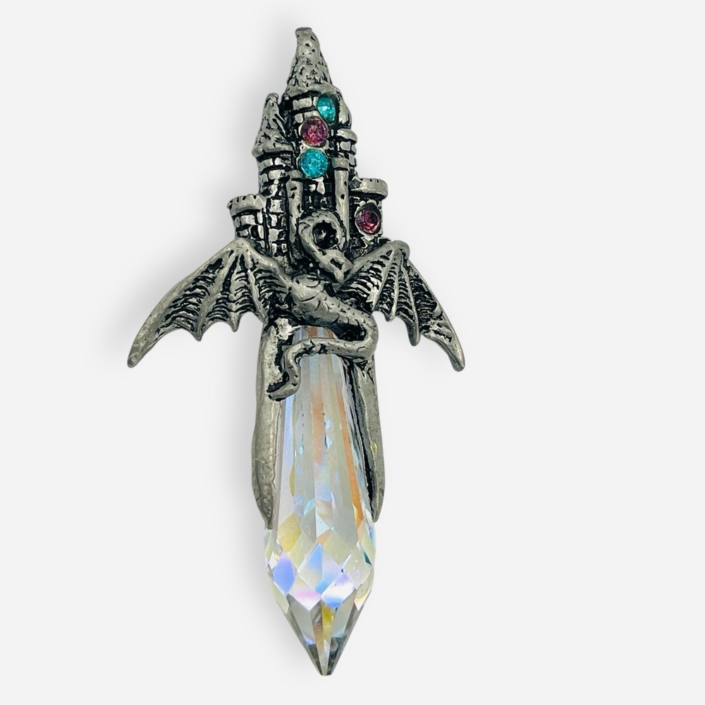 Comstock CCI Dragon‎ Holding Quartz Crystal Pendant Pewter Castle